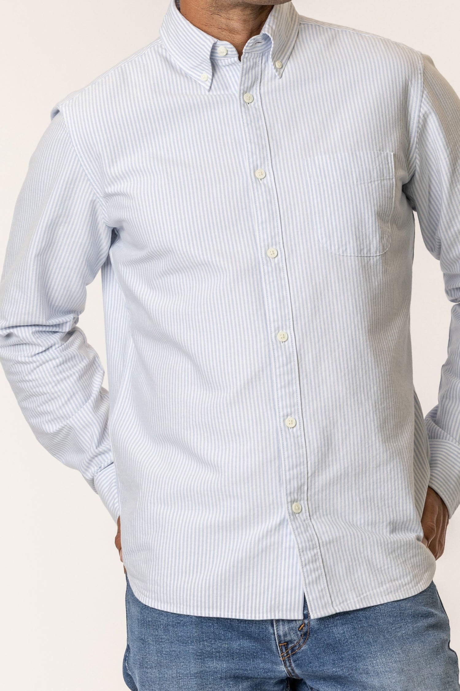 white and blue oxford shirt