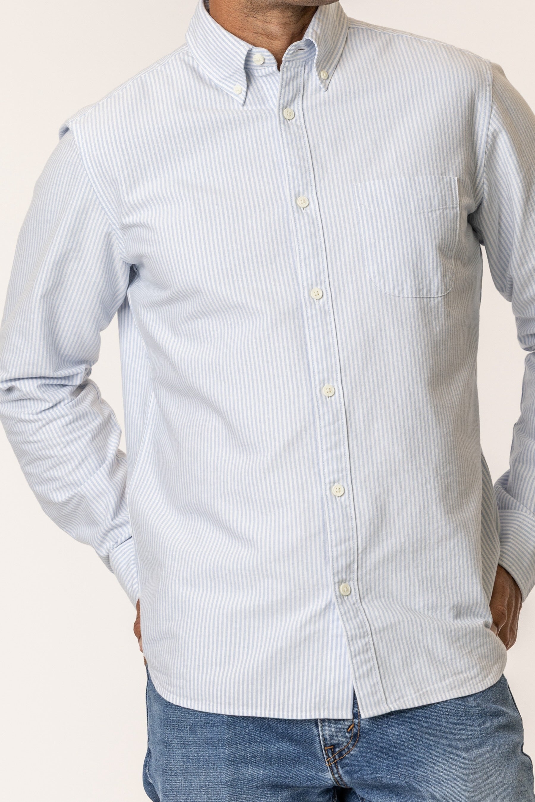 white and blue oxford shirt